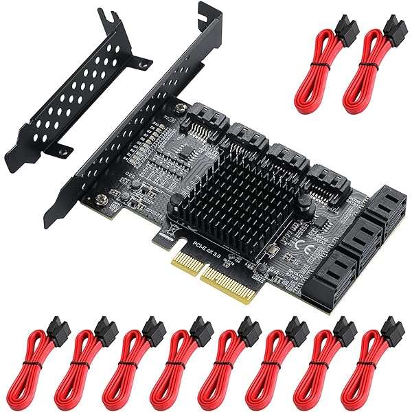 MZHOU Buy MZHOU 10-Port PCIe SATA Controller Card with Cables - 6Gbps SATA 3.0, Low Profile Bracket, Supports 10 Devices
