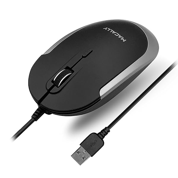 Macally Silent Wired Mouse Slim Compact USB Mouse for Mac Windows PC Laptop Desktop Optical Sensor DPI Switch Comfortable Design Space Gray