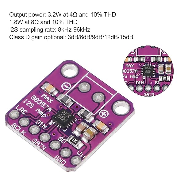 MakerHawk MAX98357 I2S Audio Amplifier: Filterless Class D for ESP32 & Raspberry Pi - Image 3