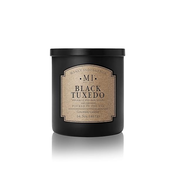 Manly Indulgence Manly Indulgence Black Tuxedo Jar Candle - 16.5 oz Soy Blend, White Musk & Lavender - 60 Hour Burn Time