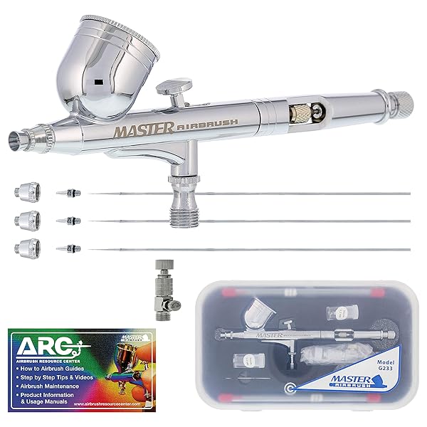 Master Airbrush G233 Pro Set: Dual-Action Airbrush with 3 Nozzle Sets & Guide for Perfect Painting