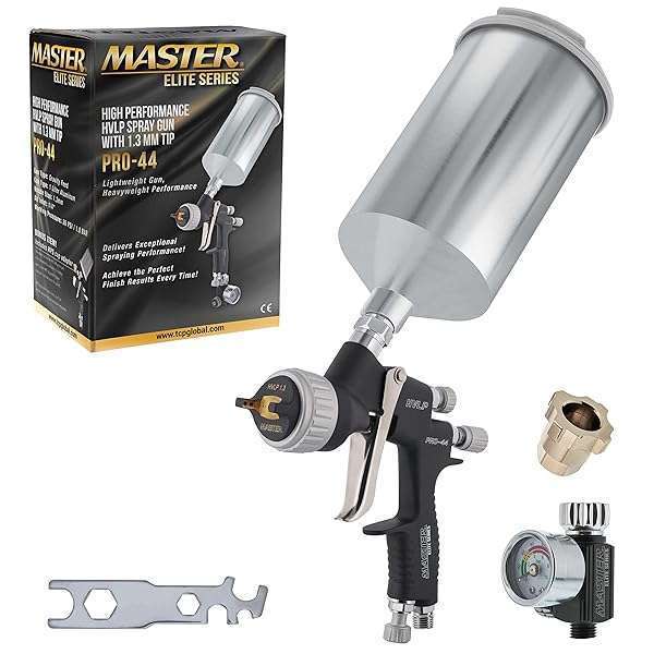 Master Airbrush Master Elite PRO-44 HVLP Spray Gun 1.3mm Tip - Perfect for Automotive Basecoats & Clearcoats