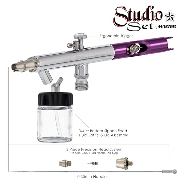 Master Performance S66-PRO Dual Action Airbrush Set with 0.35 mm Tips and Storage Case for Precision Painting and Art Projects - Image 2