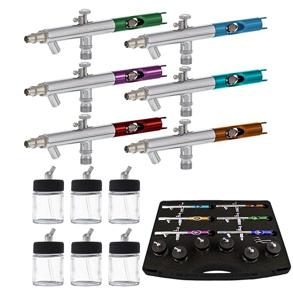 Master Performance S66-PRO Dual Action Airbrush Set with 0.35 mm Tips and Storage Case for Precision Painting and Art Projects