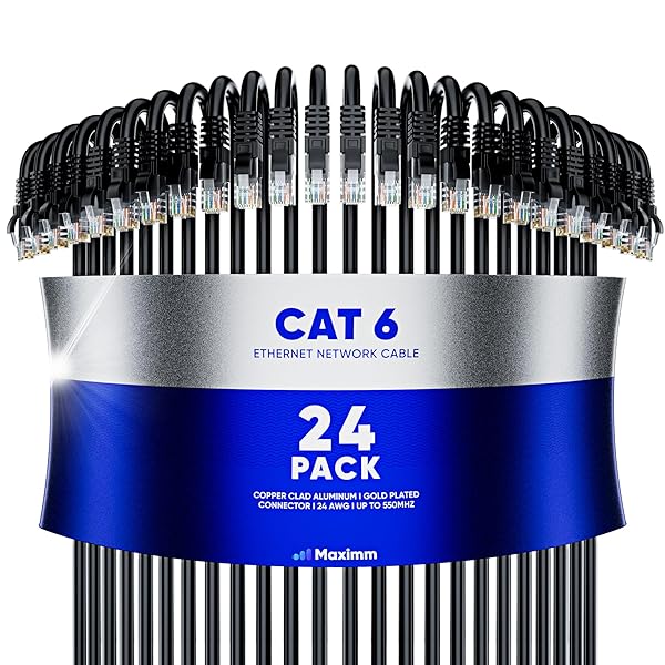 Maximm Cat 6 Ethernet Cable 1ft (24-Pack) - High-Speed 10Gbps LAN & Network Cables - UTP, 550MHz, Black