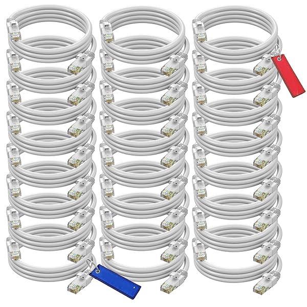 Maximm Cat 6 Ethernet Cable 2ft (24-Pack) - High-Speed 10Gbps LAN & Network Cables - UTP, 550MHz, White