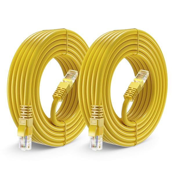 Maximm Cat 6 Ethernet Cable 25 ft (2-Pack) - High-Speed 10Gbps LAN & Internet Cable - Yellow UTP Patch Network Cable