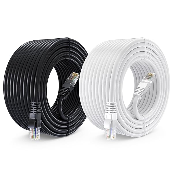 Maximm Cat 6 Ethernet Cable 50 ft (2-Pack) - High-Speed LAN Cable, Internet Cable, Patch Cable, and Network Cable - UTP, 10Gbps, 550MHz Cat6 Cable - Black & White