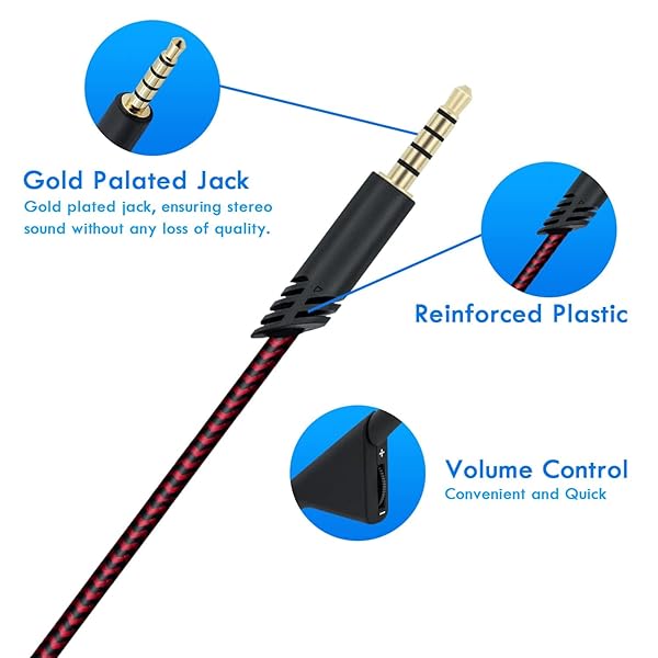 McBazel 2M Headset Cable with Volume Control for Astro A10/A30/A40 - PS5/PS4/Xbox Series X&S - Red Replacement Cord - Image 6