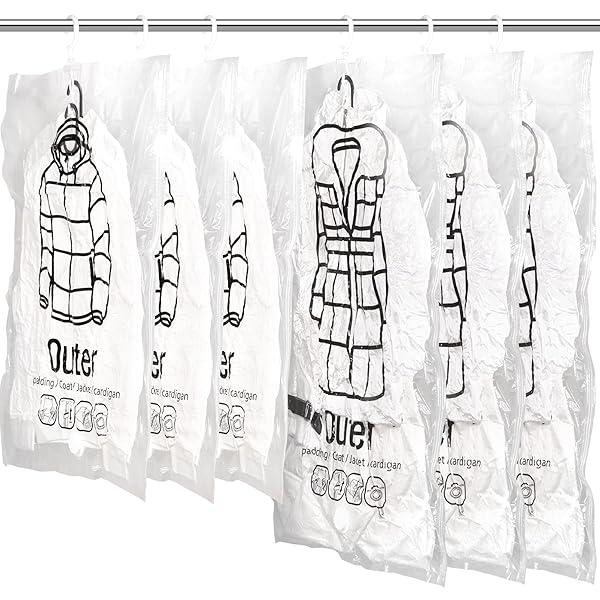 meetall Meetall 6-Pack Vacuum Storage Bags - Reusable Space Savers for Clothes & Bedding - Fits Any Vacuum Cleaner