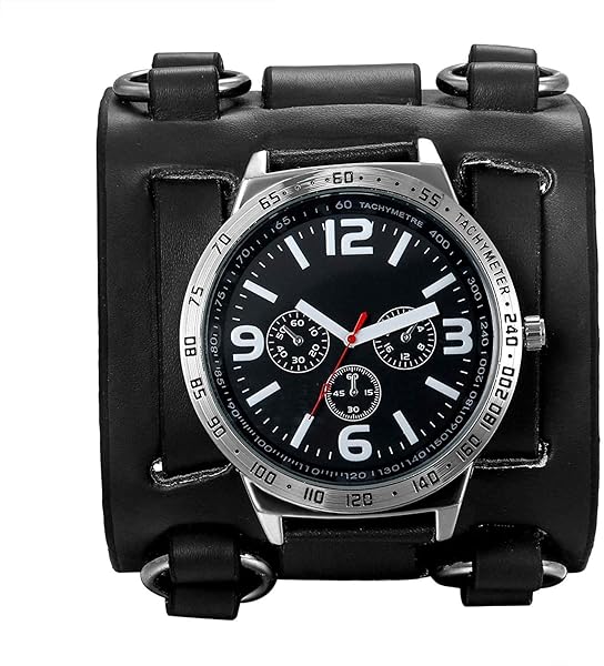 Men's Steampunk Leather Watch: Retro Military Style with Replaceable Japan Quartz & Gothic Cuff Design