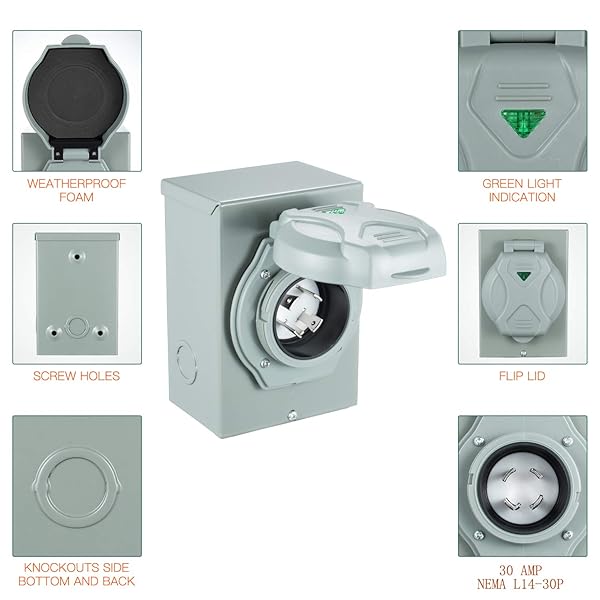 Miady 30 Amp Generator Power Inlet Box L14-30P 125250 Volt for Generators Up to 7500 Watts Weatherproof ETL Listed - Image 3