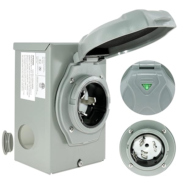 Miady Miady 50 Amp Generator Power Inlet Box SS2-50P 125250 Volt Weatherproof for Generators Up to 12500 Watts ETL Listed