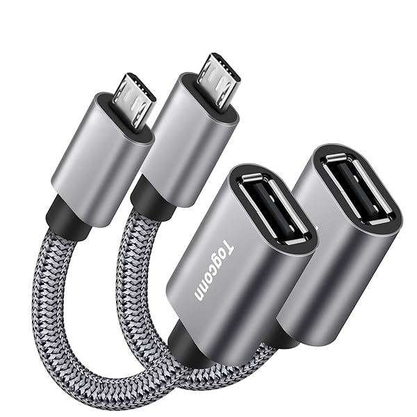 USB to Micro USB Adapter 2 Pack, Unidirectional Micro USB Male to USB Female 2.0 OTG On-The-Go Cable Converter, Nylon Braided, Aluminum Shells for S7
