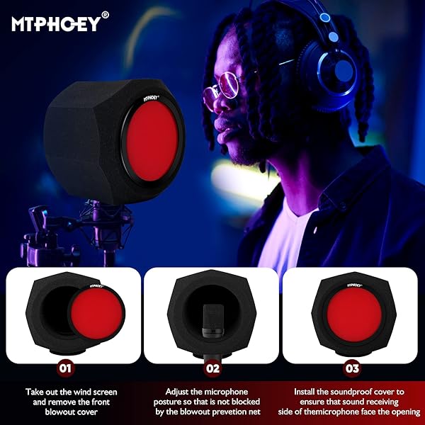 Microphone Windscreen Pop Filter, Recording Shield,Isolation shield Sound-Absorbing Foam Windscreen for Large Mic, Studio Equipment Indoor and - Image 4