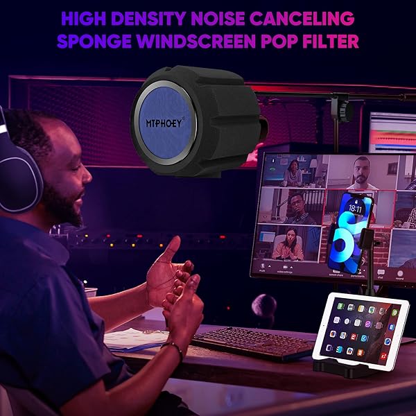 Microphone Windscreen Pop Filter with Gift Mic StandandPhone Holder,Recording Shield?Mic Isolation Ball Sound-Absorbing Foam Windscreen for Large - Image 2