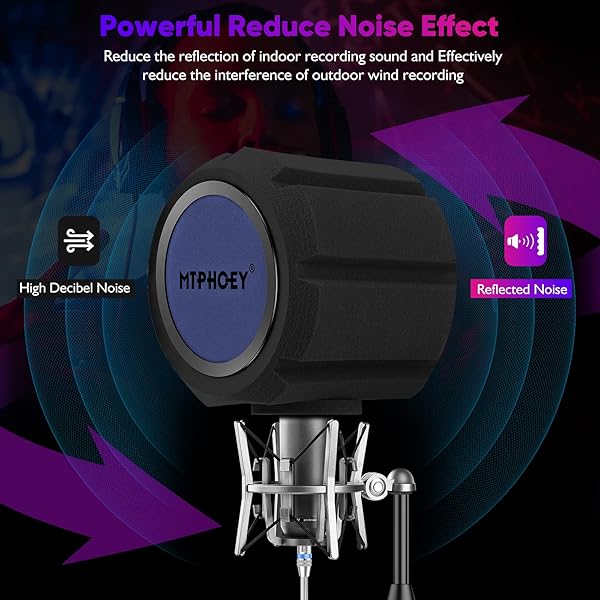 Microphone Windscreen Pop Filter with Gift Mic StandandPhone Holder,Recording Shield?Mic Isolation Ball Sound-Absorbing Foam Windscreen for Large - Image 4