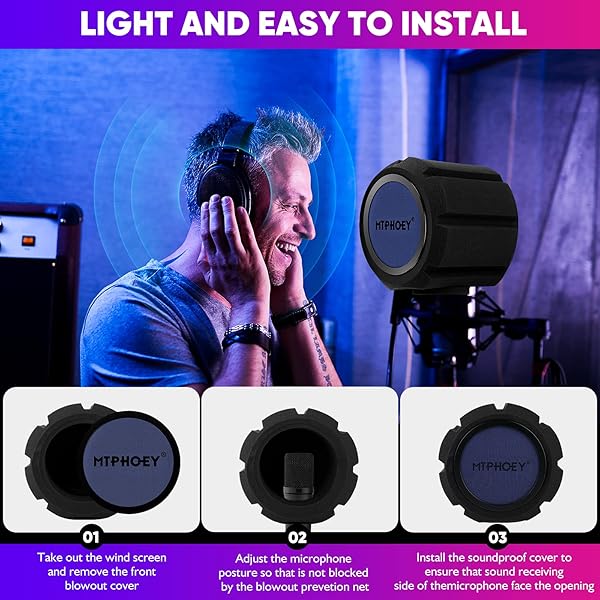 Microphone Windscreen Pop Filter with Gift Mic StandandPhone Holder,Recording Shield?Mic Isolation Ball Sound-Absorbing Foam Windscreen for Large - Image 5