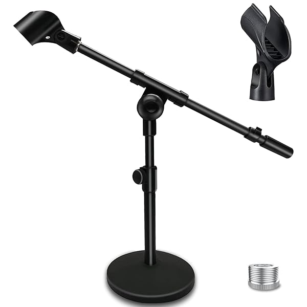 Mictop Adjustable Desktop Mic Stand with Clip & Adapter - Perfect for Handheld Microphones & Boom Arms