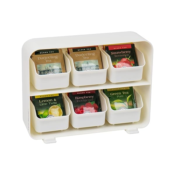 Mind Reader "Mind Reader Tea Bag Organizer - Stylish Kitchen Storage for Tea Station, 10.25"L x 3.25"W x 7.75"H, White Plastic"