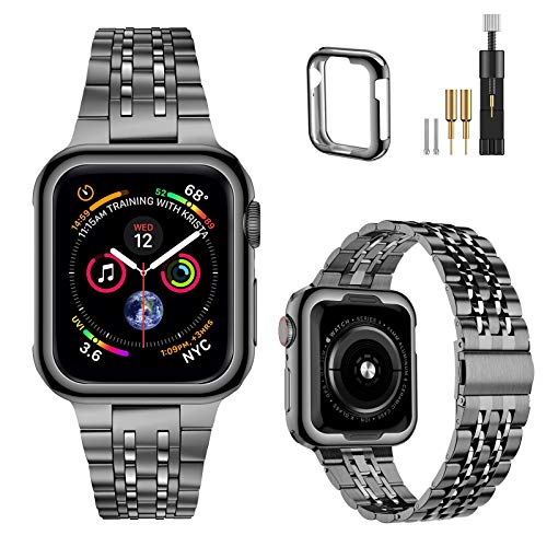 MioHHR Stainless Steel Apple Watch Band 44mm/42mm - Compatible with Series 1-6 & SE, Space Gray Metal Strap