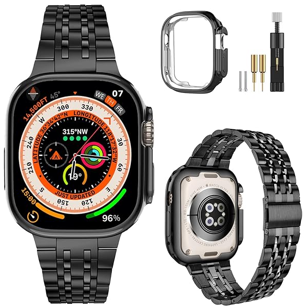 MioHHR Compatible with Apple Watch Band 49mm Ultra 3 2 1, Solid Stainless Steel Metal Strap Band for iWatch 49mm Series Ultra 3 2 1, Black