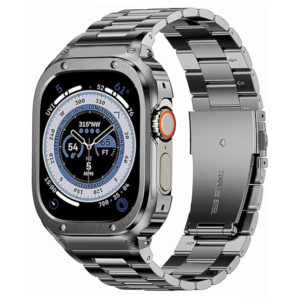 MioHHR Stainless Steel Band and Case Compatible with Apple Watch Band 49mm, Men Metal Protective Bumper Cover for iWatch Series Ultra 3 2 1, Space