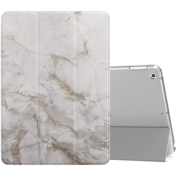 MoKo Slim Lightweight Smart Shell Case for 2018 2017 iPad 9.7 5th 6th Generation with Translucent Frosted Back Auto Wake Sleep White Marble