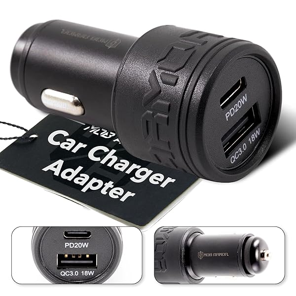 Mob Armor 38W Dual USB Quick Charge Car Charger - Fast USB A & C Adapter for Phones