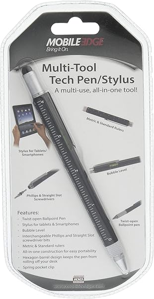 Mobile Edge Multi-Tool Stylus Pen: Touch Screen Tech Pen with Screwdrivers, Ruler & Level - MEASPM1