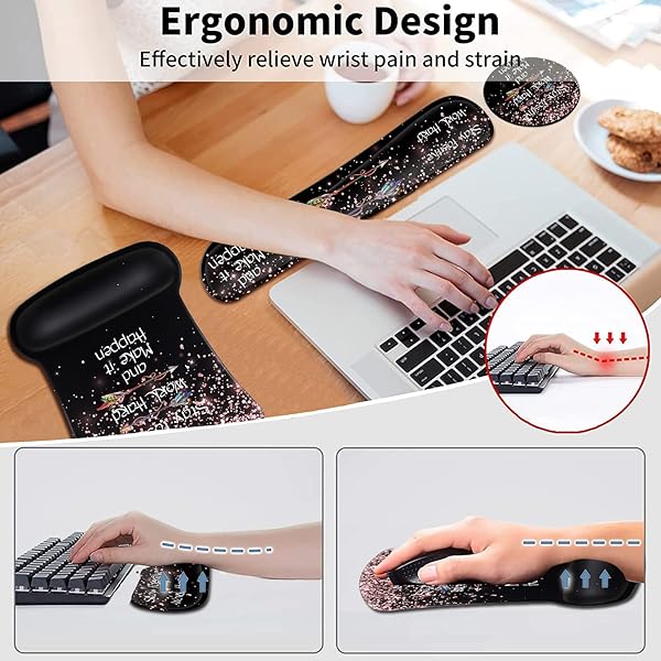 Mouse Pad with Wrist Support, Ergonomic Gel Mouse Pad, Memory Foam Keyboard Wrist Rest, Suitable for Office Typing, Games, Desktop Decoration, Rose - Image 2