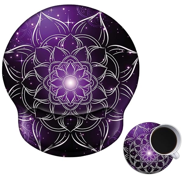 AUOX Ergonomic Mouse Pad with Wrist Support Gel for Comfortable Typing and Pain Relief in Purple Mandala Design for Office and Gaming