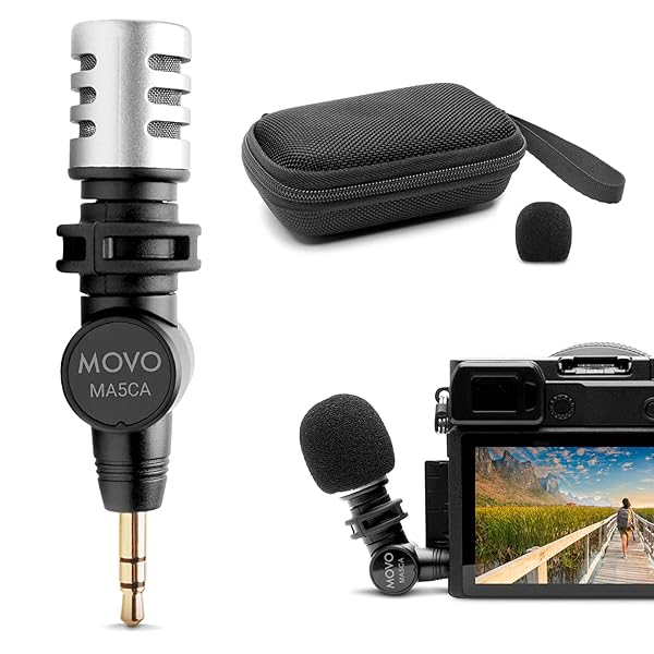 Movo MA5CA Mini Microphone for Camera Compact 3.5mm TRS Mic with 180 Degree Rotation Ideal for Travel Vlogs and Street Videography - Image 2