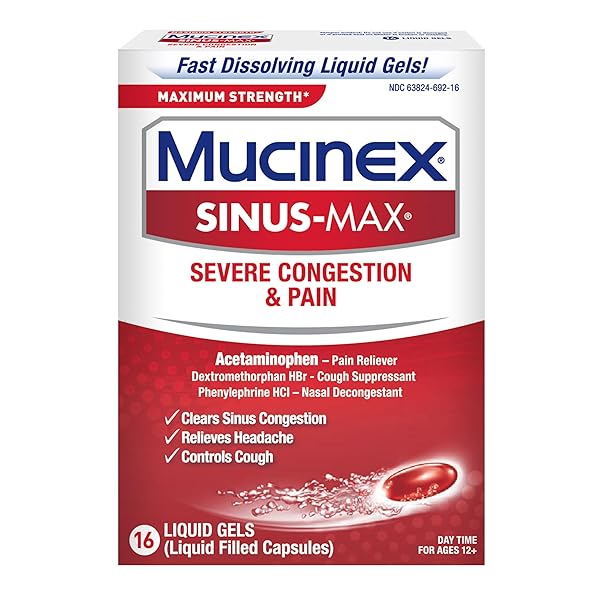 Relieve Severe Congestion Fast with Mucinex Sinus-Max Max Strength Liquid Gels - 16ct