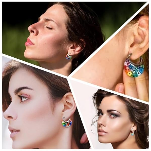 Murano Style Glass Hoop Earrings for Women Trendy Daisy Flower Colorful Dangle Jewelry Unique Birthday Gifts for Women - Image 2