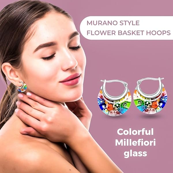 Murano Style Glass Hoop Earrings for Women Trendy Daisy Flower Colorful Dangle Jewelry Unique Birthday Gifts for Women - Image 5
