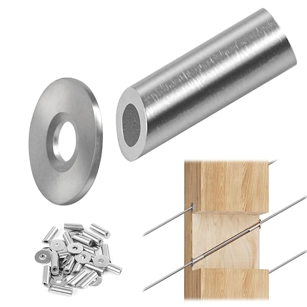 "Muzata 20 Pack Adjustable Protector Sleeve for Wood Post Railing - 25/30/35 Degree, T316 Stainless Steel for 1/8" Wire Rope"