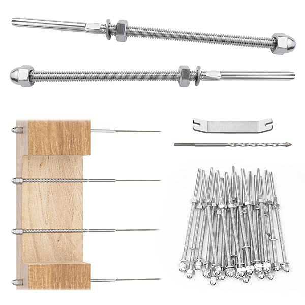 "Muzata 20 Pack Cable Railing Kit - T316 Stainless Steel Hand Swage Tensioner for 1/8" Cable Railing System"