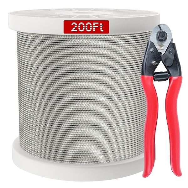 "Muzata 200ft 1/8" Stainless Steel T316 Cable for Deck Railing - Durable 7x7 Wire Rope with Cutter"