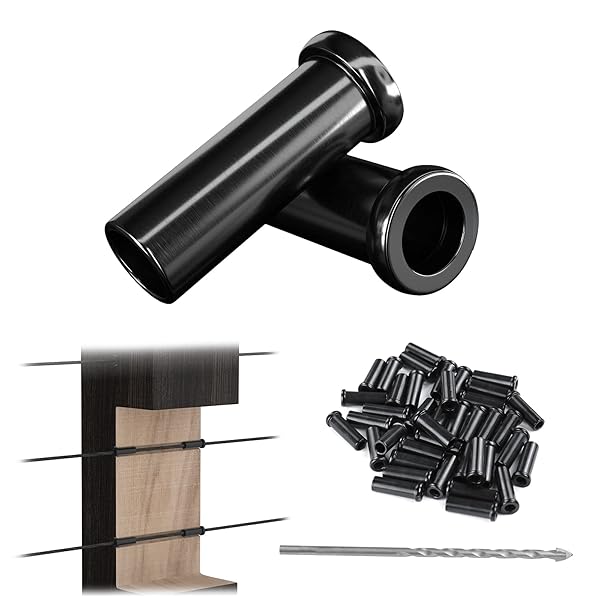 Muzata 40 Pack Black Cable Railing Protector Sleeves T316 Stainless Steel Hardware Kit for Wood Posts CR13
