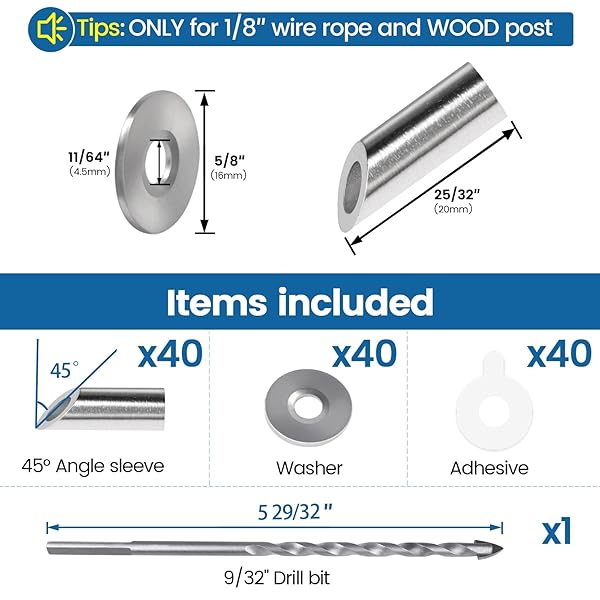 Muzata 40 Pack 45 Degree Angle Adjustable Protector Sleeve for Wood Post 90 Degree Corner Post T316 Stainless Steel Wire Rope Railing Kit - Image 3