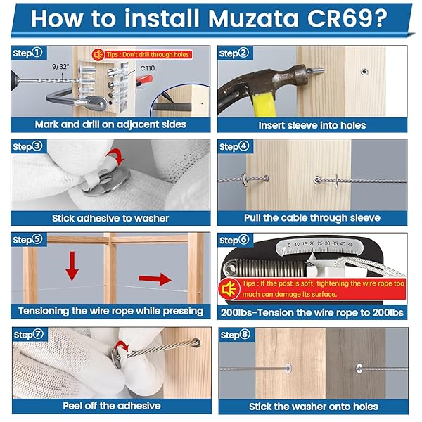 Muzata 40 Pack 45 Degree Angle Adjustable Protector Sleeve for Wood Post 90 Degree Corner Post T316 Stainless Steel Wire Rope Railing Kit - Image 6