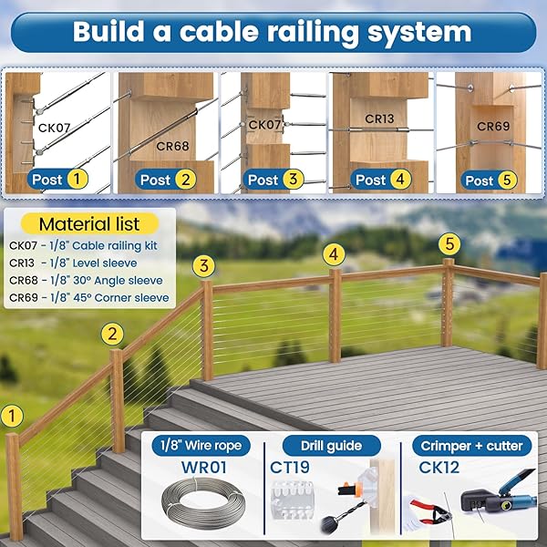 Muzata 40 Pack 45 Degree Angle Adjustable Protector Sleeve for Wood Post 90 Degree Corner Post T316 Stainless Steel Wire Rope Railing Kit - Image 7