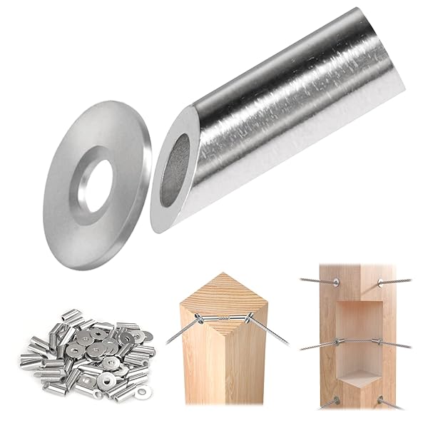 Muzata 40 Pack 45 Degree Angle Adjustable Protector Sleeve for Wood Post 90 Degree Corner Post T316 Stainless Steel Wire Rope Railing Kit