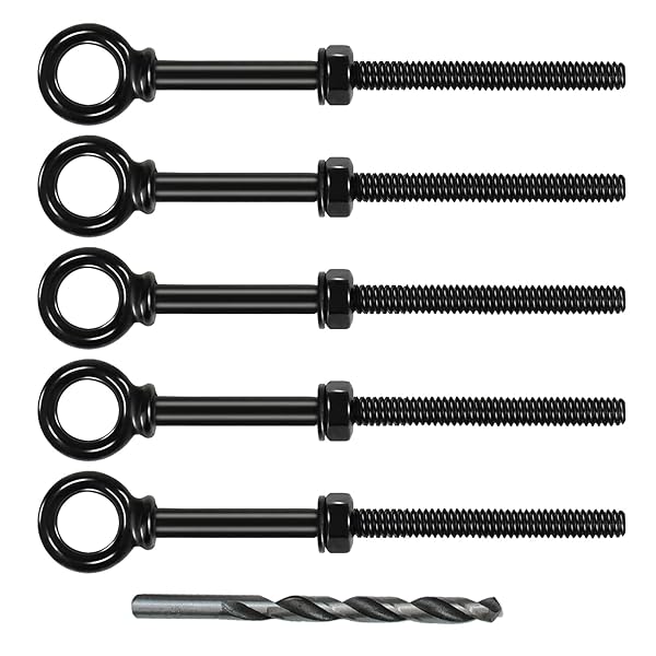 Muzata 5 Pack 1 4" x 5" Black Eye Bolts with Nuts Washers T316 Stainless Steel Eyebolts Heavy Duty Threaded Shoulder Lifting Ring Marine Grade UNC-3A