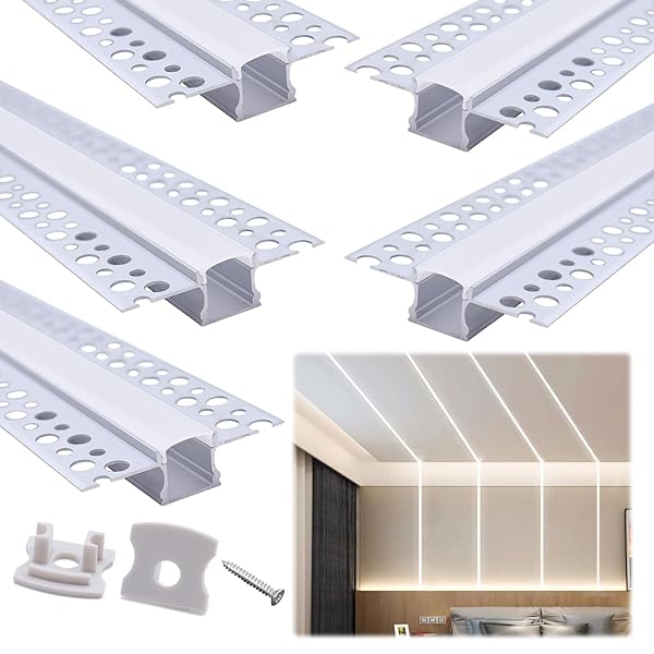Muzata 5-Pack 3.3FT LED Channel Trimless Recessed Diffuser for Spotless Drywall Ceiling & Wall - U117 WW 1M