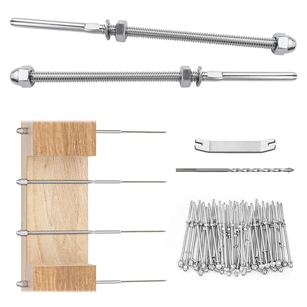 "Muzata 60 Pack Cable Railing Kit: Tensioner for 1/8" Cable on Wood & Metal Posts - Durable T316 Stainless Steel"
