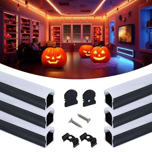 Muzata 6Pack 3.3FT/1M Excellent Spotless LED Strip Channel with Thicker Milky White Cover No Hot Spots Black Deeper LED Channel LED Strip Diffuser Channel LED Strip Light Diffuser U108 BW 1M