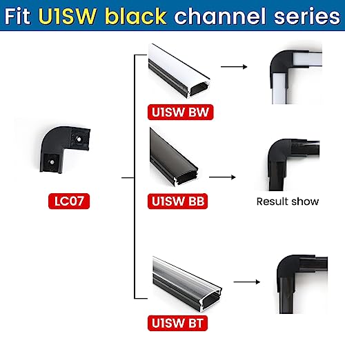 Muzata 8Pack Black Corner Connector Kit for LED Channel L Shape 90 Degree Connectors fit Muzata U1SW U Shape 17x7MM Black LED Strip Channel LC07 - Image 2