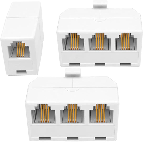 NECABLES 2 Pack 3 Way Phone Jack Splitter RJ11 6P4C Male to 3 Female with Phone Line Coupler for Landline and Fax White